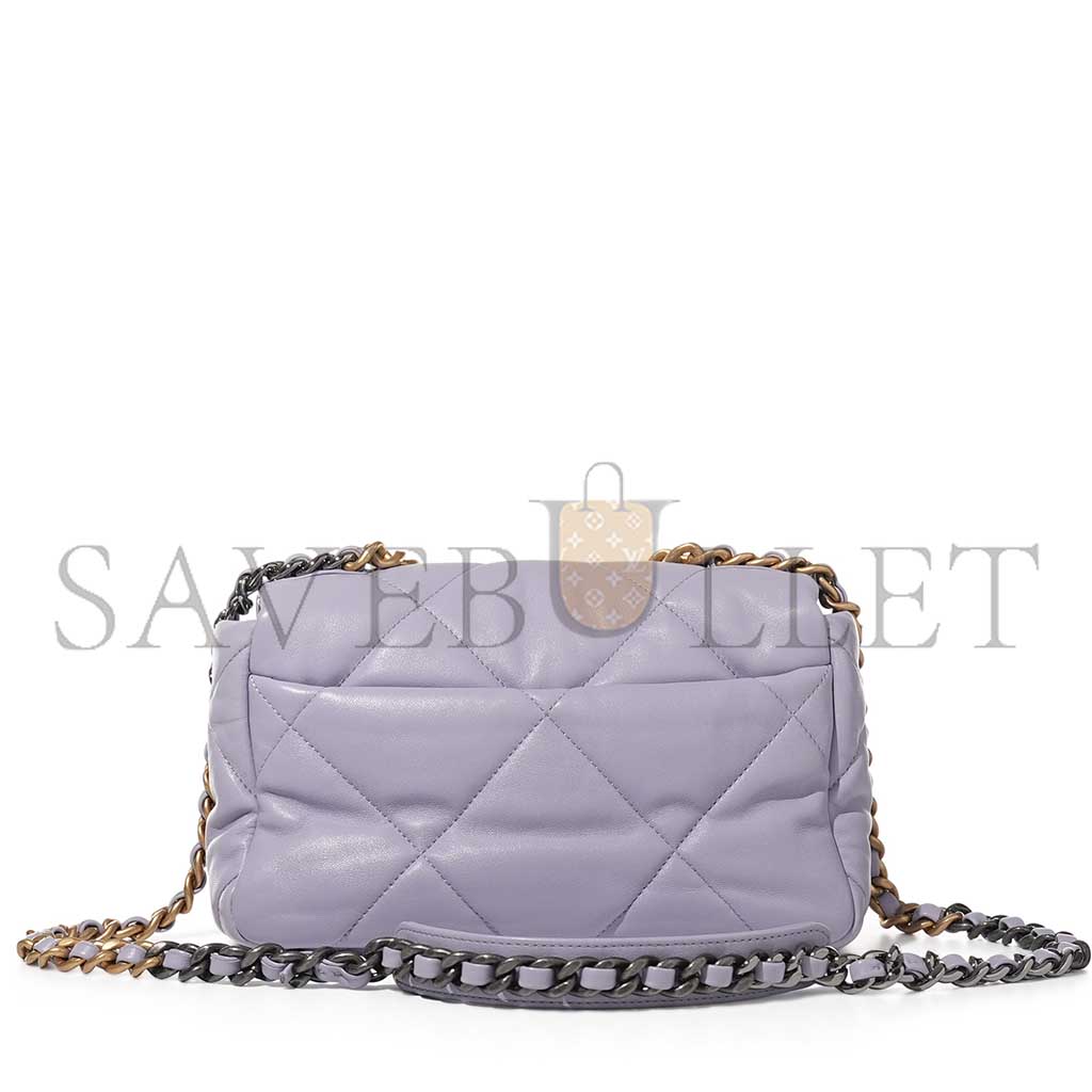 Ch*el purple quilted lambskin Ch*el 19 flap brushed gold and ruthenium hardware as1160 (26*16*9cm)